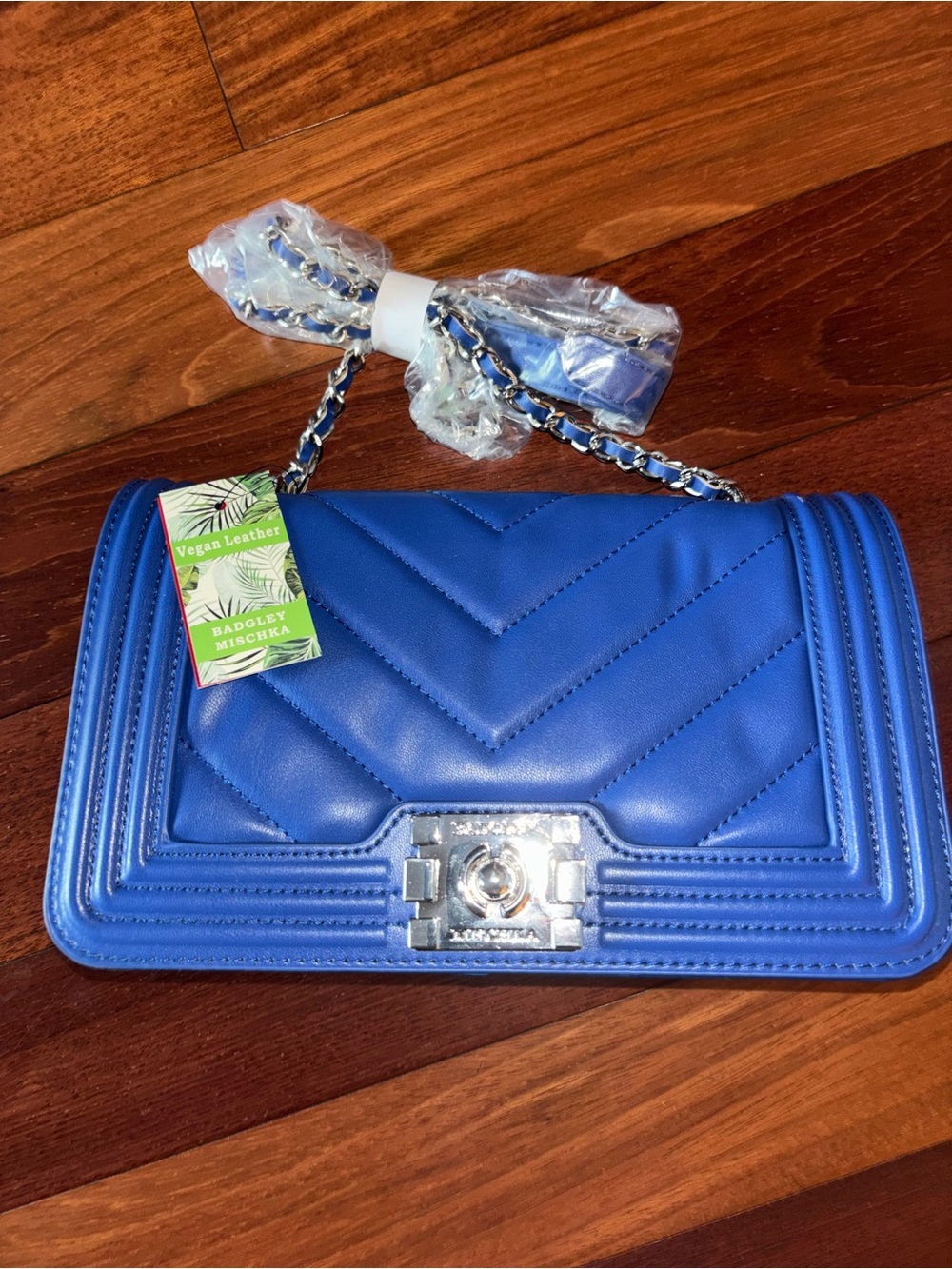 Badgley Mischka Royal Blue Quilted Vegan Leather Crossbody Bag